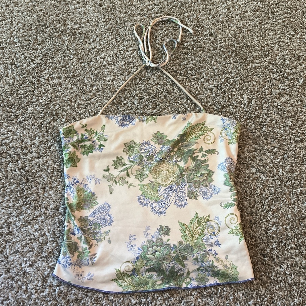Edikted Cream and Green Halter Top